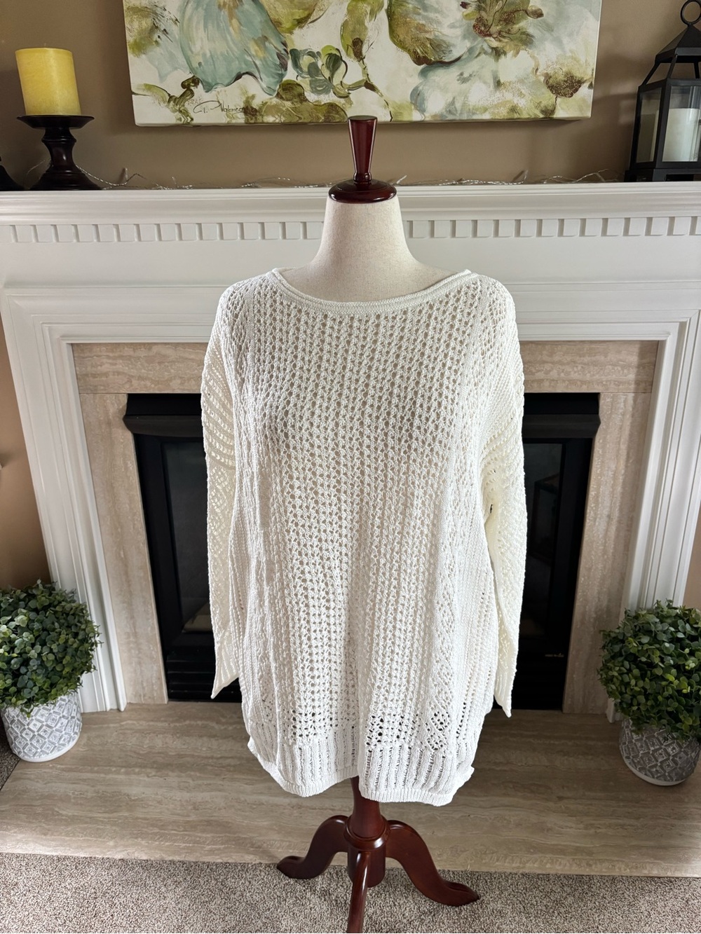 *NEW* Chico’s Open Stitch Pullover Sweater 3/4 Sleeve - Size XXL